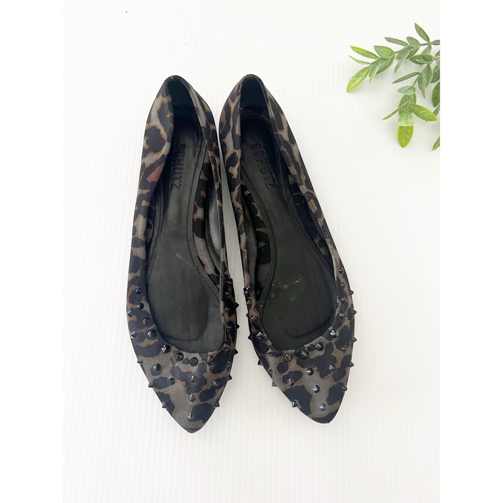 SCHUTZ- Black/Grey Leopard Print Studded Flats -10B